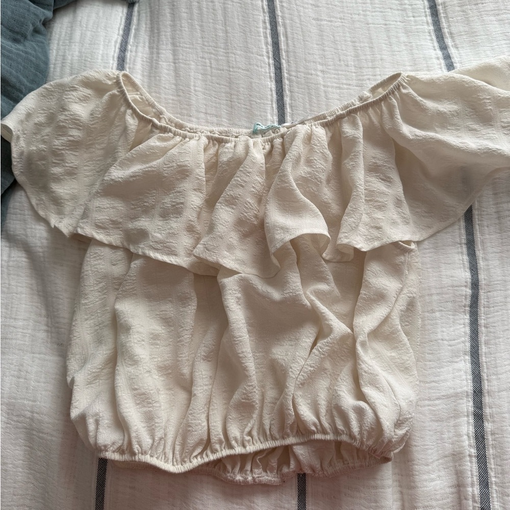 Kimchi Blue cream off the shoulder ruffle crop top/blouse